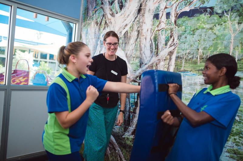 Students learning martial arts